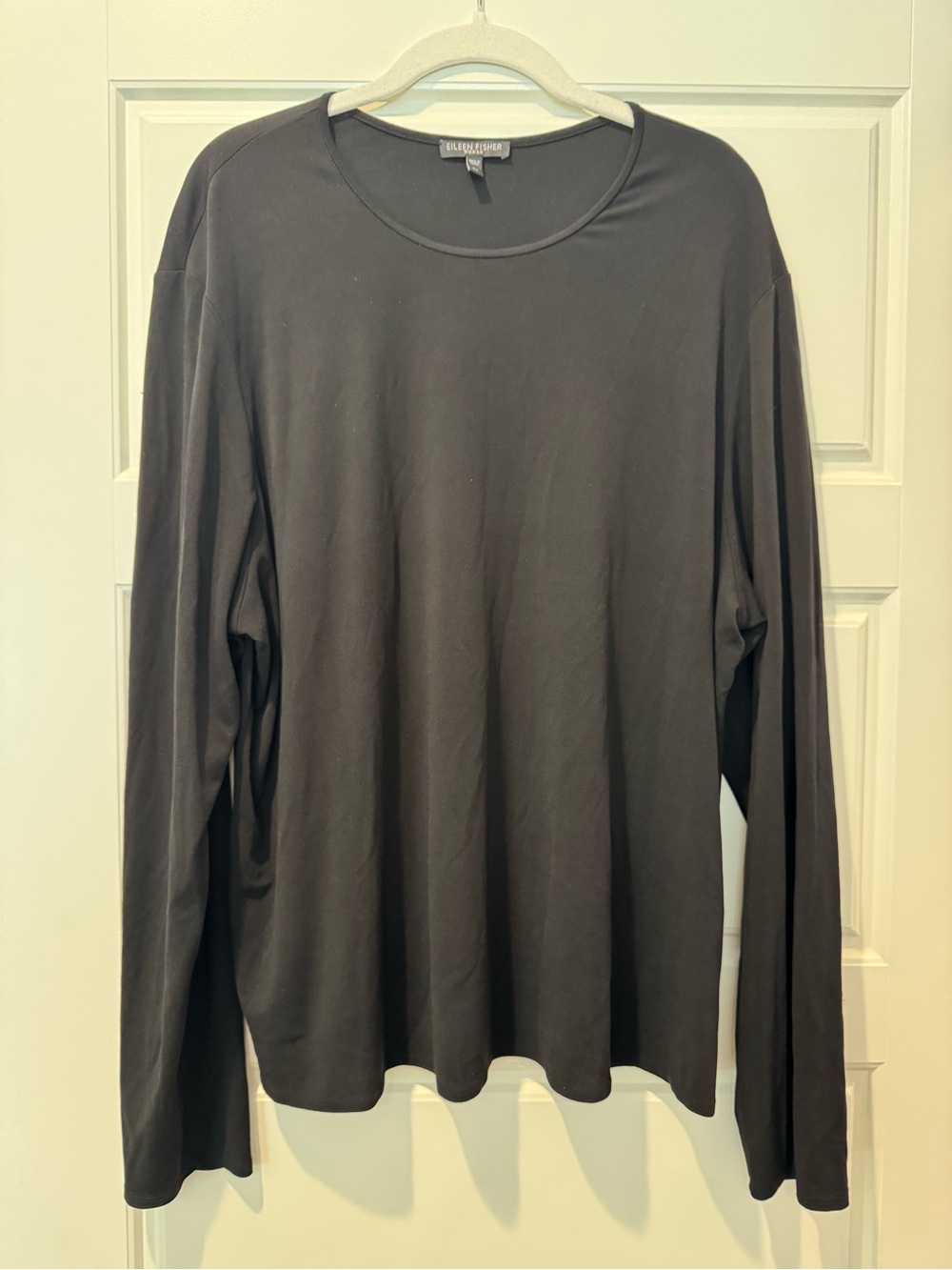 Eileen Fisher 2X Black 100% Silk Long Sleeve Top